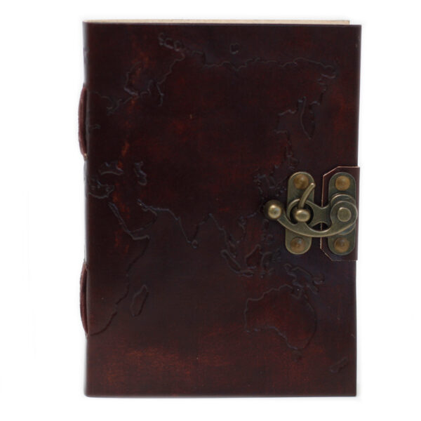 Leather World Map & Stitching Notebook (7x5") - Image 2