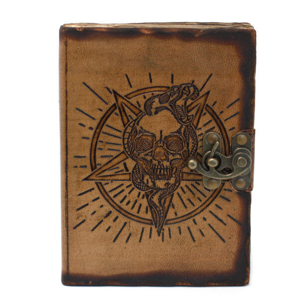 Leather Pentagon & Skull with Burns Detail Notebook (7x5") - Image 3