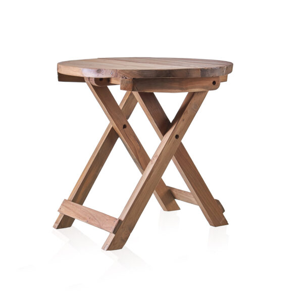 Round Folding Coffee Table - 50cm - Recycled Wood - Image 5