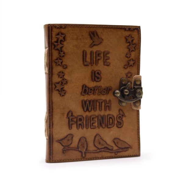 Leather Journel - Plain Paper -  Life is Better with Friends