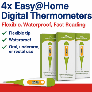 4x Easy@Home Digital Thermometers – Oral, Rectal or Underarm Use