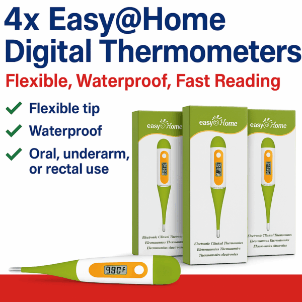 4x Easy@Home Digital Thermometers – Oral, Rectal or Underarm Use