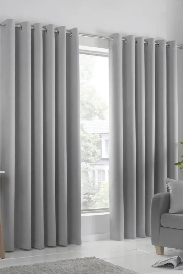 Fusion STRATA Silver Eyelet Door Curtains – 168×213cm