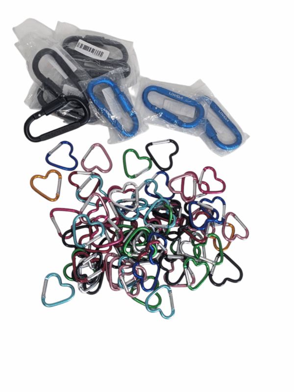 LOT 101 – Heart-Shaped Aluminium Carabiner Clips – Mixed Colours - Image 3
