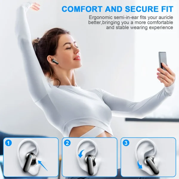 Wireless Earbuds, Bluetooth 5.3 Headphones Built in Noise Cancelling Mic, 36H Playtime LED Display - Image 6