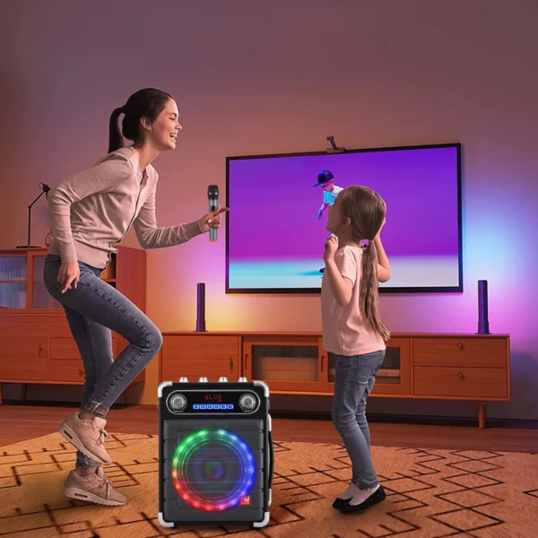 6.5in 5400MAH Portable Bluetooth Speaker Party Karaoke Machine With 2 Microphones - Image 5