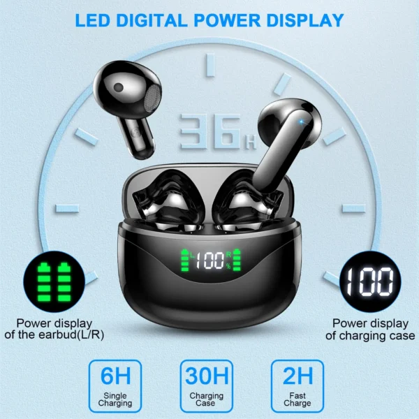 Wireless Earbuds, Bluetooth 5.3 Headphones Built in Noise Cancelling Mic, 36H Playtime LED Display - Image 4