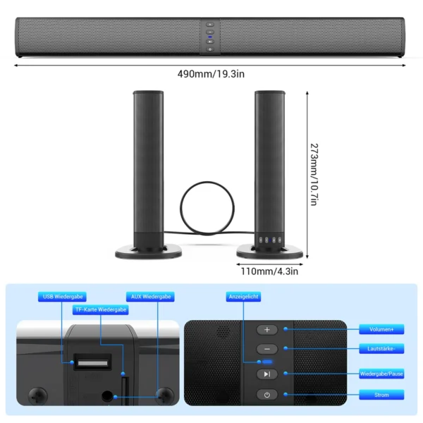 Detachable Soundbar 3D Sound Blaster Bar Audio TV PC Computer Subwoofer Wireless Home Theater Speaker - Image 4