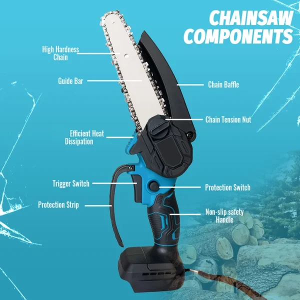 4-12 Inch Brushless Electric Saw Cordless Handheld Garden Wood Cutting Logging Chainsaw Power Tool compatible with Makita 18V - Image 2