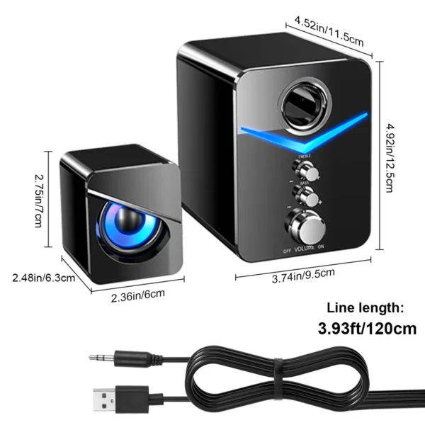 Stereo PC Speakers with Subwoofer – USB Wired, RGB Lights, 3.5mm Jack for Desktop & Laptop - Image 6