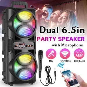 Bluetooth Karaoke Party Speaker – Portable PA System with Mic, Remote, FM, AUX & LED Lights