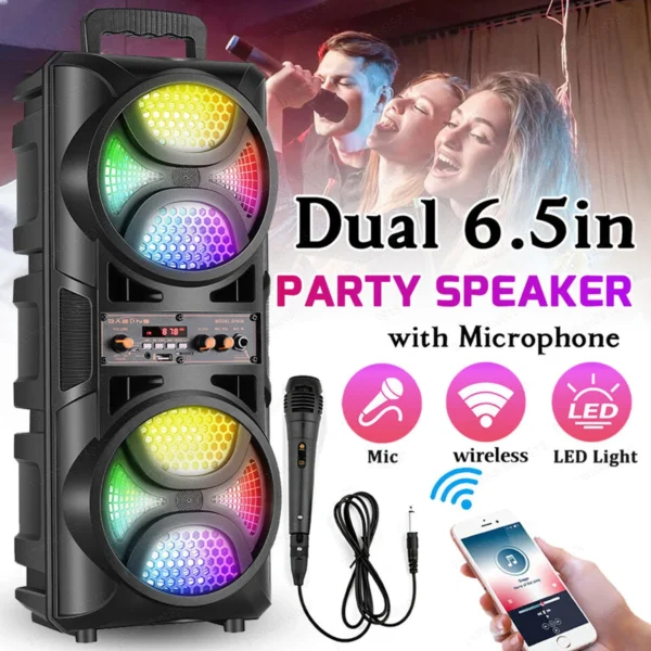 Bluetooth Karaoke Party Speaker – Portable PA System with Mic, Remote, FM, AUX & LED Lights