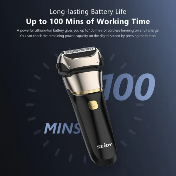 Sejoy Electric Razor for Men Foil Shaver with 3-Blade Edge Shaving Area, 7500 RPM High Speed Motor Digital Power Display Mens El - Image 5
