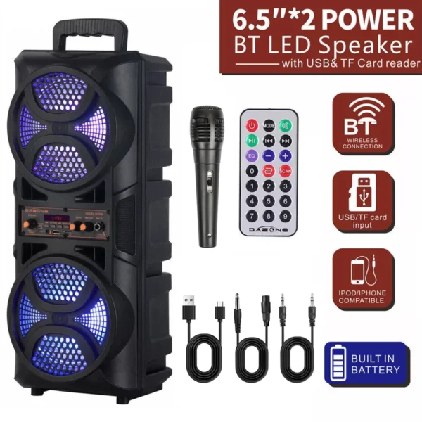 Bluetooth Karaoke Party Speaker – Portable PA System with Mic, Remote, FM, AUX & LED Lights - Image 7