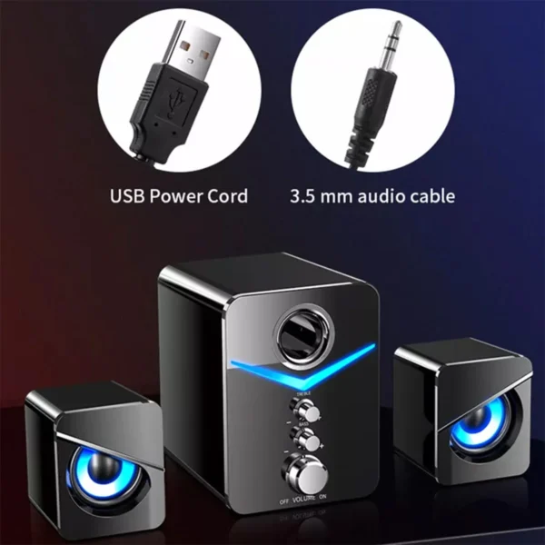 Stereo PC Speakers with Subwoofer – USB Wired, RGB Lights, 3.5mm Jack for Desktop & Laptop - Image 5