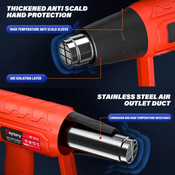 High Power Heat Gun, Dual Temp Control, 4 Nozzles for DIY, Shrink Tube, PVC, Overload Protection, Fast Heating Hot Air Gun - Image 3