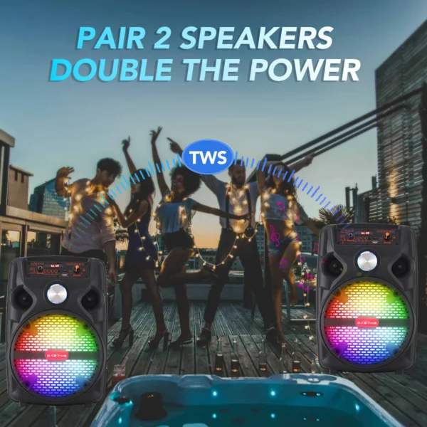 1000W Portable Bluetooth Party Speaker – 8" Subwoofer, LED Lights, Mic - Image 3