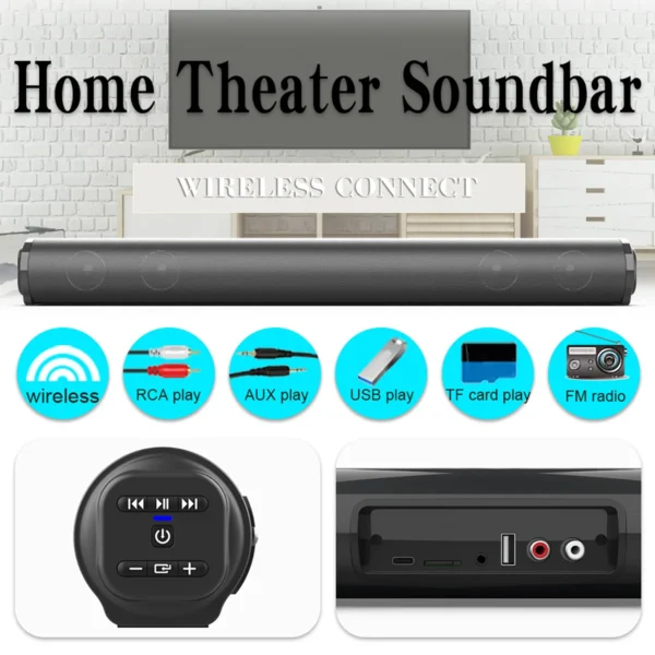 Wireless Bluetooth TV Soundbar with Subwoofer – 20W Home Theater Speaker - Image 2