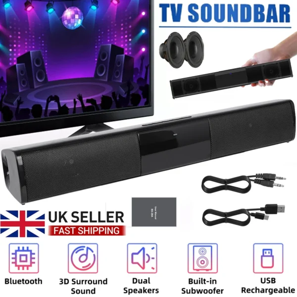 Bluetooth TV Soundbar – 3D Stereo Sound
