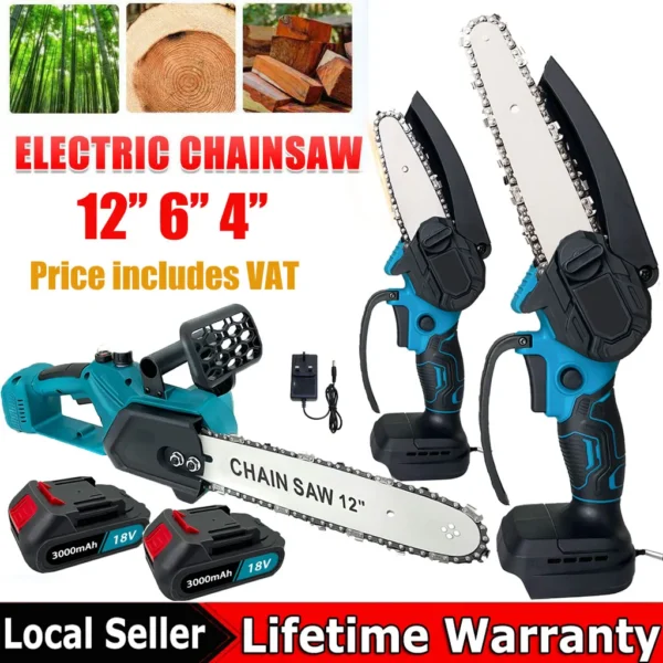4-12 Inch Brushless Electric Saw Cordless Handheld Garden Wood Cutting Logging Chainsaw Power Tool compatible with Makita 18V