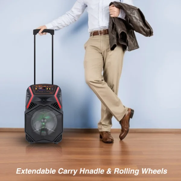 Trolley Speaker 1000W Wireless Party Speaker – 8" Bass, Bluetooth, USB, FM & LED Lights - Image 2