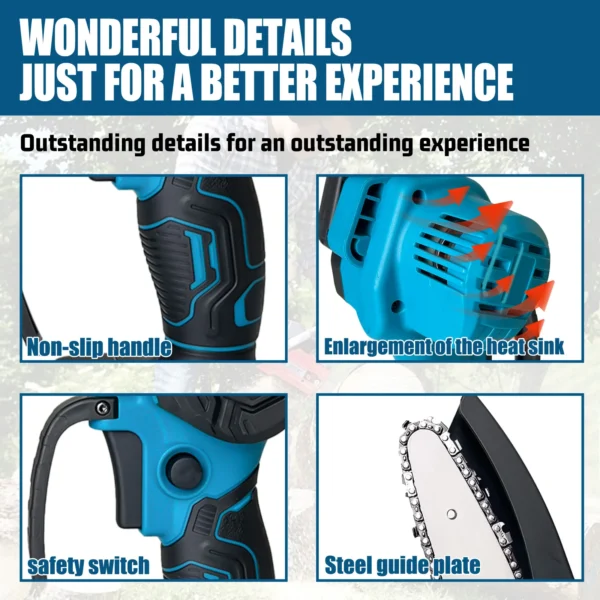 4-12 Inch Brushless Electric Saw Cordless Handheld Garden Wood Cutting Logging Chainsaw Power Tool compatible with Makita 18V - Image 3
