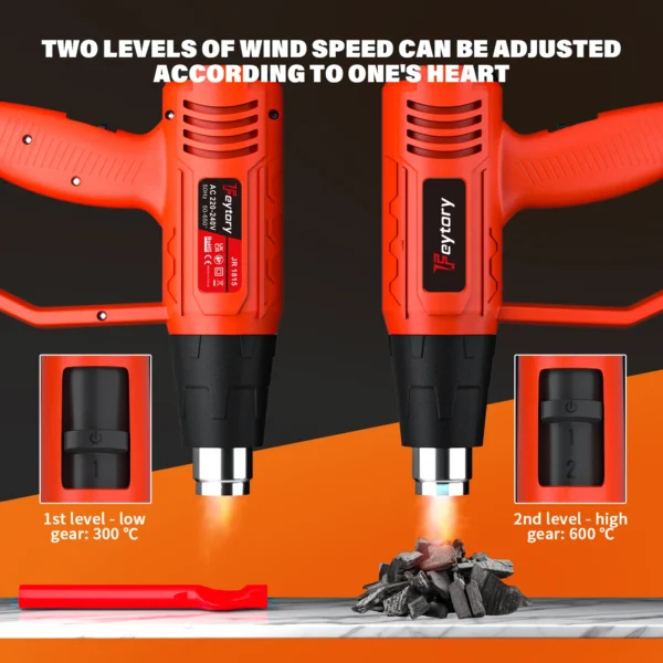 High Power Heat Gun, Dual Temp Control, 4 Nozzles for DIY, Shrink Tube, PVC, Overload Protection, Fast Heating Hot Air Gun - Image 5