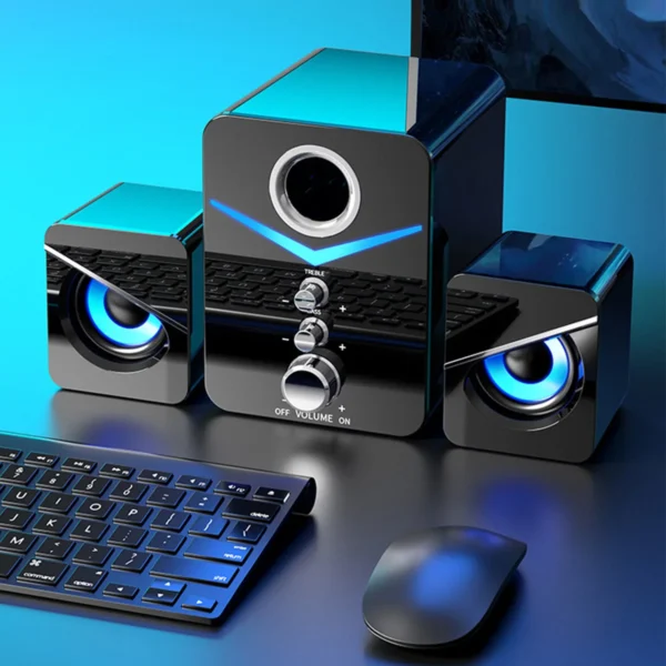Stereo PC Speakers with Subwoofer – USB Wired, RGB Lights, 3.5mm Jack for Desktop & Laptop - Image 2