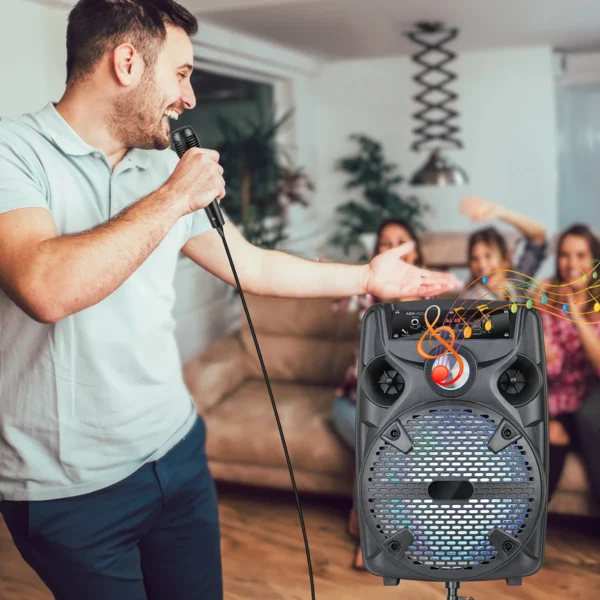 Portable FM Speaker System 8'' Subwoofer Party Speaker Loud Surround Sound Bluetooth Speakers with Tripod Stand Mic Remote LED - Image 6