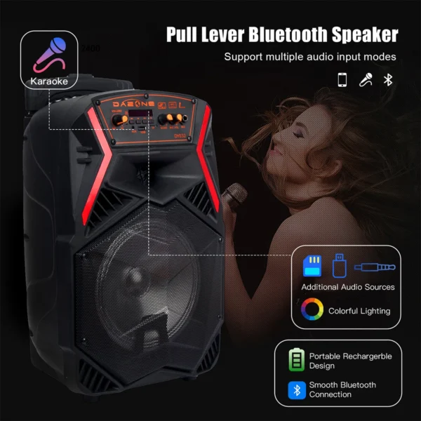8” Portable Wireless PA Bluetooth Speaker – LED Subwoofer with Mic, - Image 4