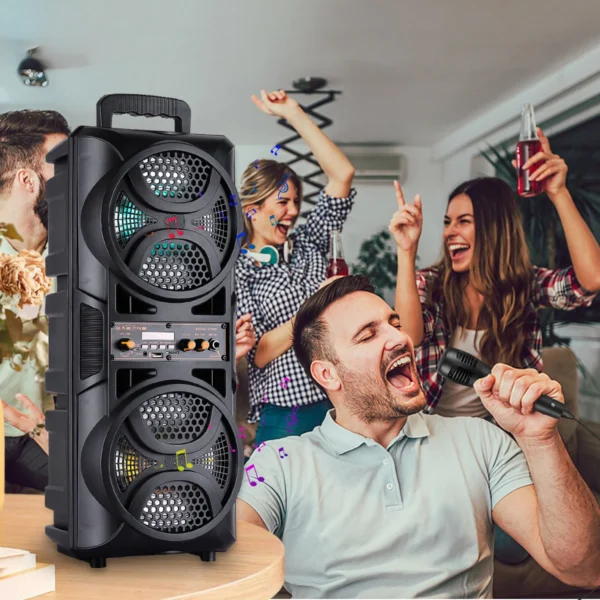 Wireless PA Speaker with Dual 6.5" Subwoofers – USB, AUX, FM, Mic & LED Lights - Image 5