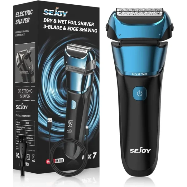 Sejoy Electric Razor for Men Foil Shaver with 3-Blade Edge Shaving Area, 7500 RPM High Speed Motor Digital Power Display Mens El - Image 9