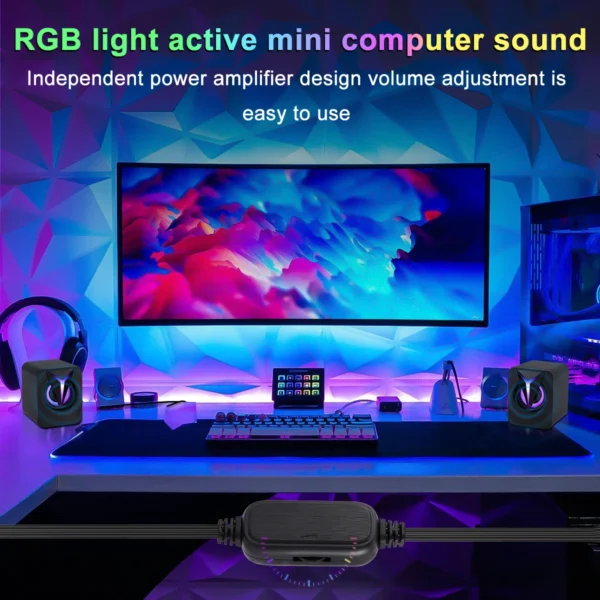 USB Wired Computer Speakers PC Sound Box HIFI Stereo 3.5mm Jack with RGB LED Light Game Speaker For Desktop Computer - Image 4