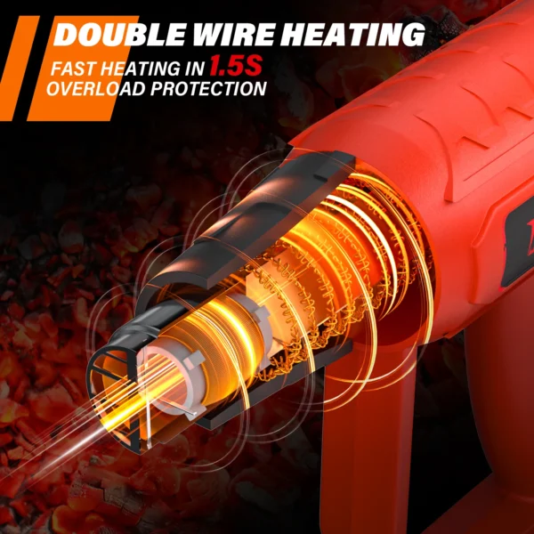 High Power Heat Gun, Dual Temp Control, 4 Nozzles for DIY, Shrink Tube, PVC, Overload Protection, Fast Heating Hot Air Gun - Image 4