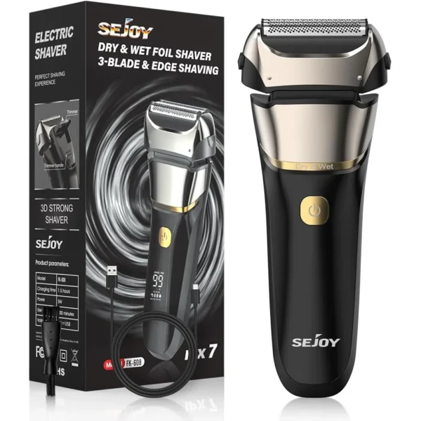 Sejoy Electric Razor for Men Foil Shaver with 3-Blade Edge Shaving Area, 7500 RPM High Speed Motor Digital Power Display Mens El - Image 10
