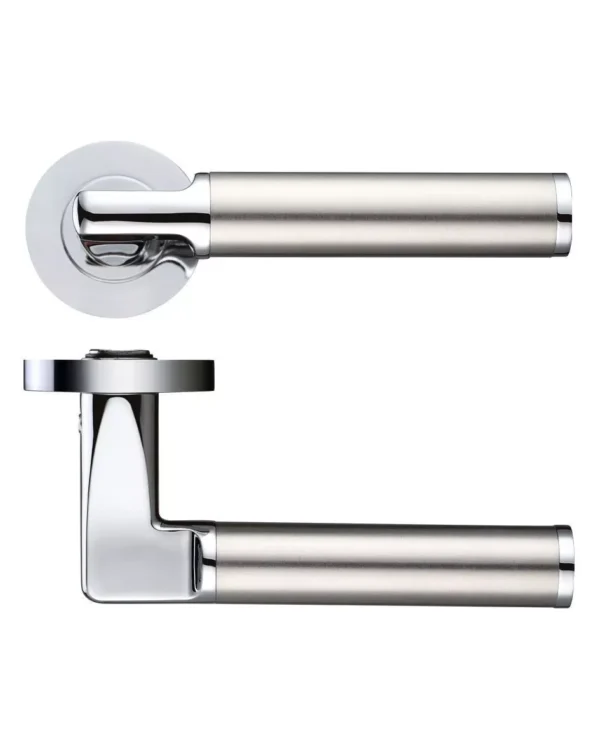 Stanza Designer Milan Door Handle on rose polishd chrome stain stinless 50mm