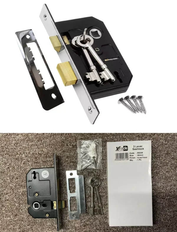 Security Door Mortice Sashlock – 3‑Lever Bolt‑Through Handles (Radius/Square) - Image 3