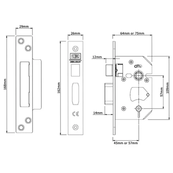 BATHROOM LOCK UNION Y22WCS STRONGBOLT MORTICE SIZE- 68MM (2.5 INCH), SATIN CHRO - Image 3