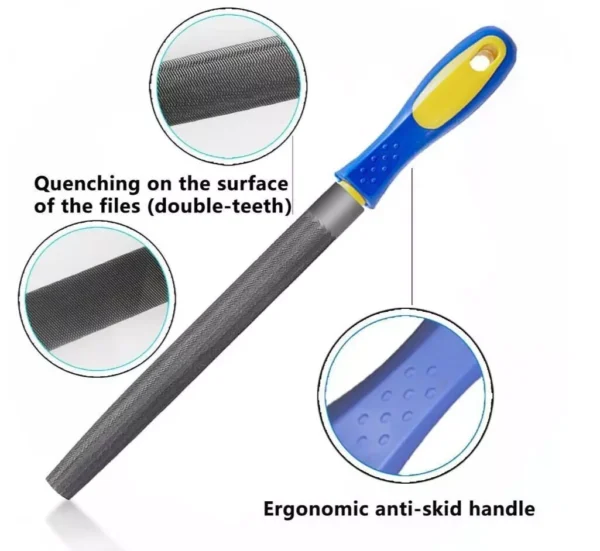 Kalim 8 Inch Half-Round Hand File with High Carbon Hardened Steel, Ergonomic Gri